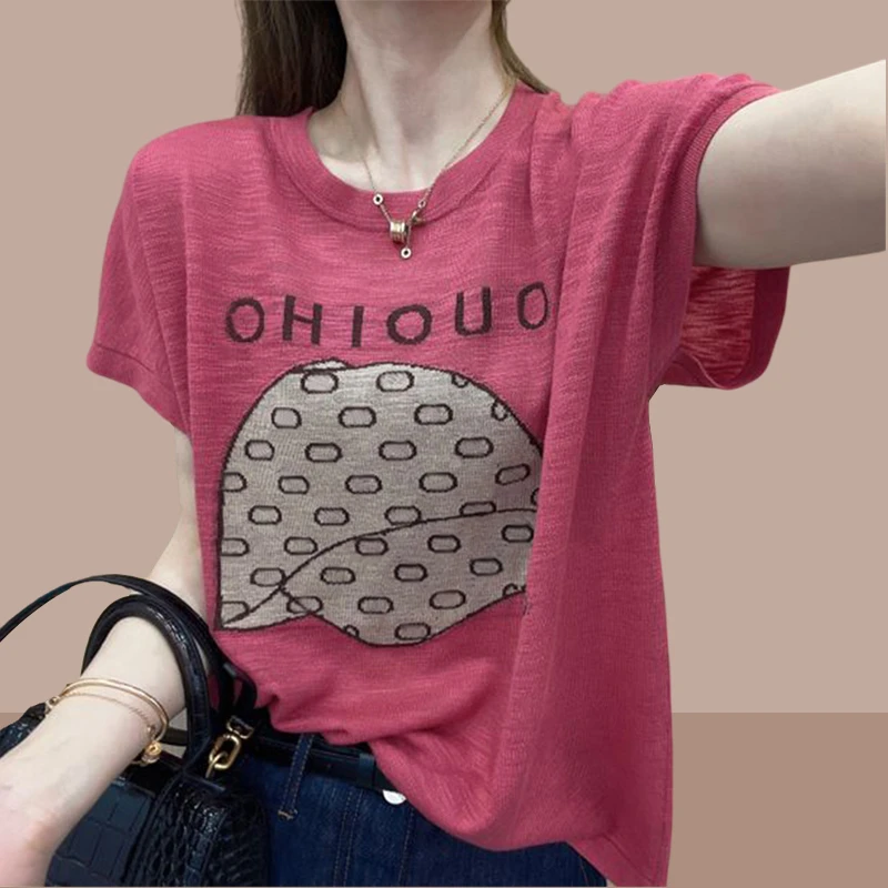 爆款纯棉短袖t恤女士2025夏季新款宽松小个子体恤衫洋气印花上衣