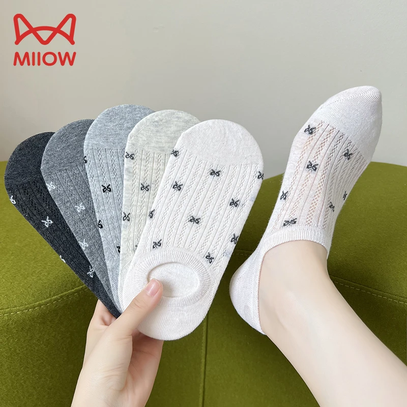 MiiOW/猫人蝴蝶结船袜女士浅口隐形袜纯棉夏季薄款防滑不掉跟短袜