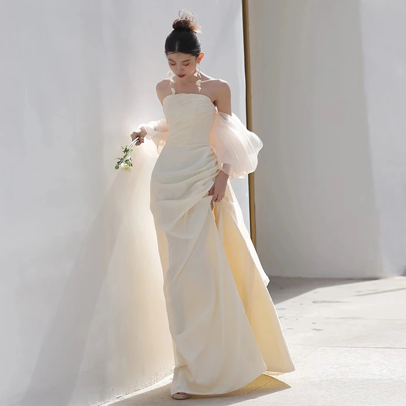 法式高端轻婚纱2025春季新款森系抹胸迎宾出门纱高级缎面显瘦礼服