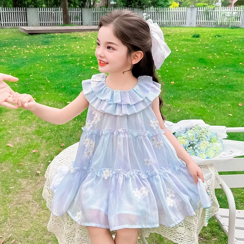 女童夏季连衣裙2025新款洋气儿童公主裙女孩夏装宝宝背心碎花裙子