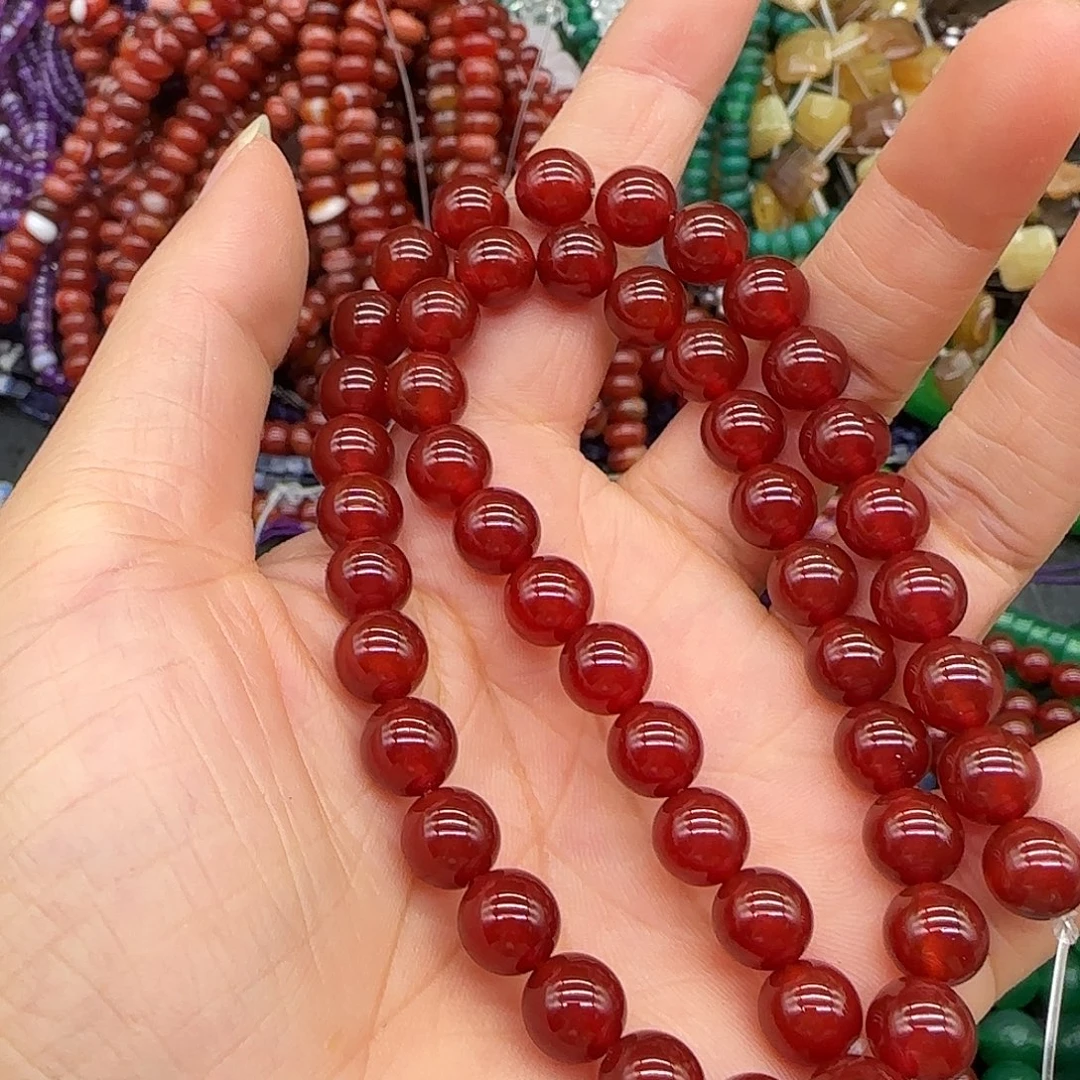 玛瑙/玉髓合金珠宝半成品红玛瑙8mm一条