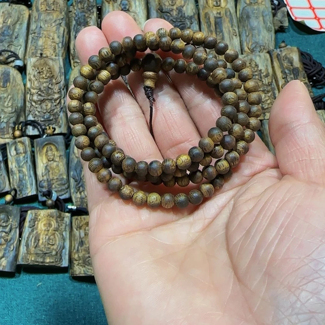 沉香手串柠*汁海南白奇乌身老料圆珠7.4克多样性发一