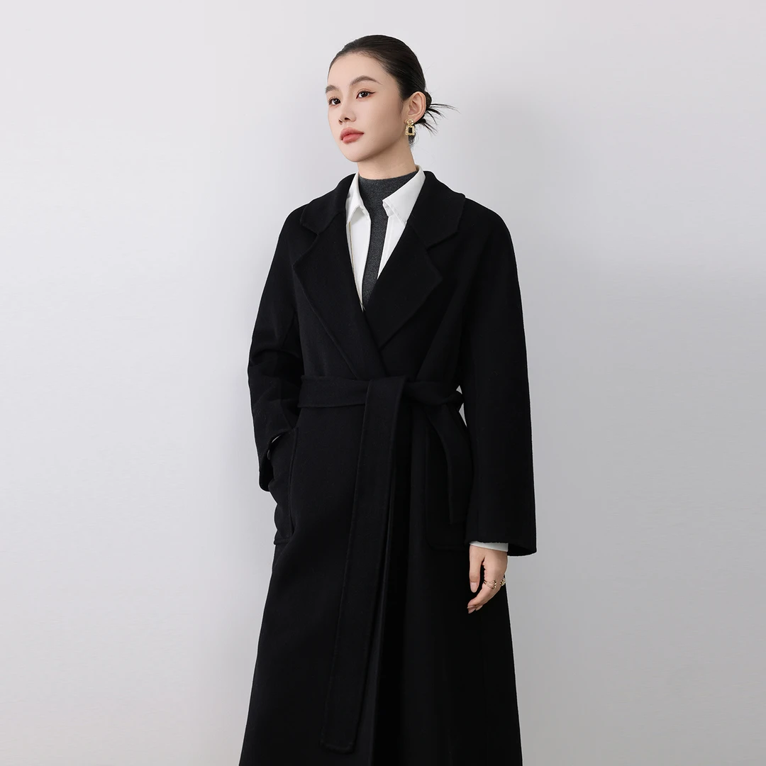 100%纯羊毛双面呢羊毛大衣女长款高端小个子加厚赫本风毛呢外套