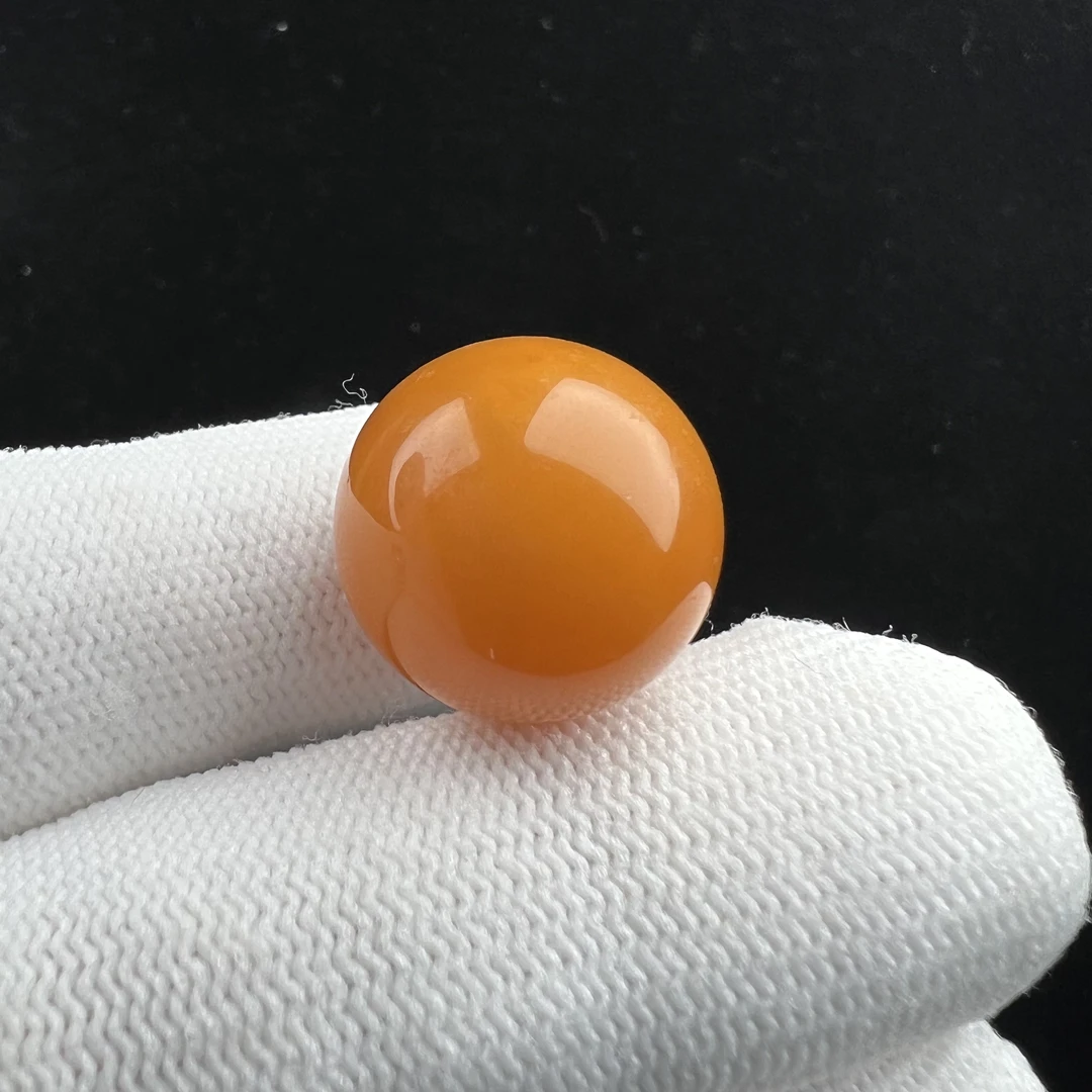 B1347天然蜜蜡瑕疵特价 鸡油黄圆珠18.5mm支持鉴定假一罚十