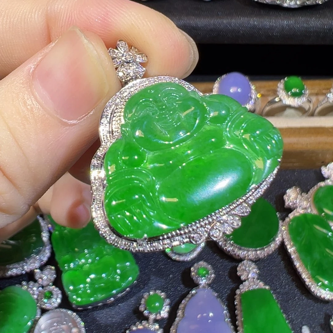 翡翠18K金镶嵌吊坠(不含链)