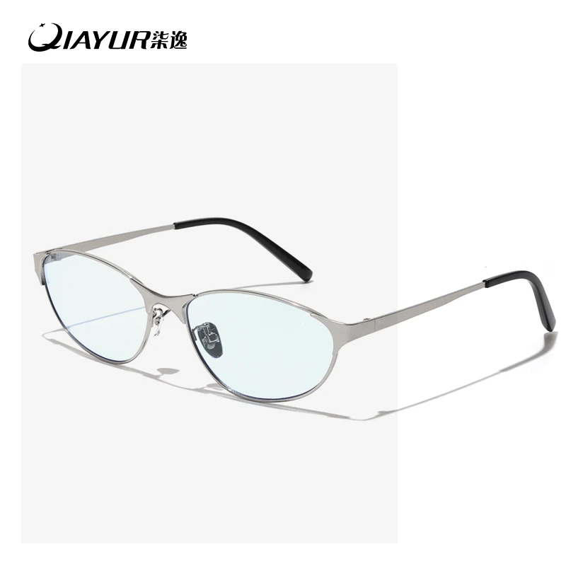 复古猫眼蓝色小众朋克防晒金属墨镜太阳镜欧美户外运动未来感