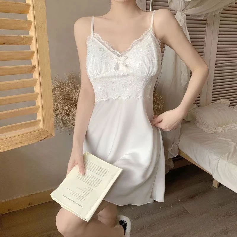 夏季法式女士气质性感蕾丝缎面家具吊带露背
