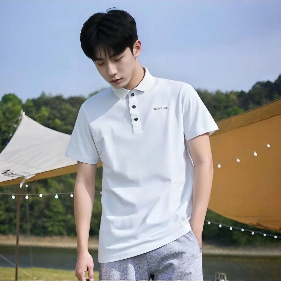 RockCloud商务polo衫短袖男士翻领T恤夏季2025新款休闲舒适上衣