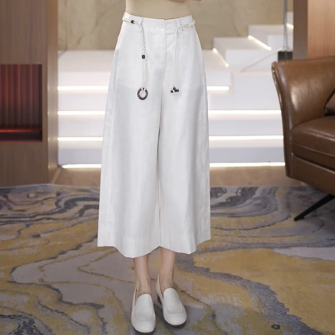 【渲渲推荐】QQ-5951夏季气质显瘦宽松麻辫绳天丝休闲裤