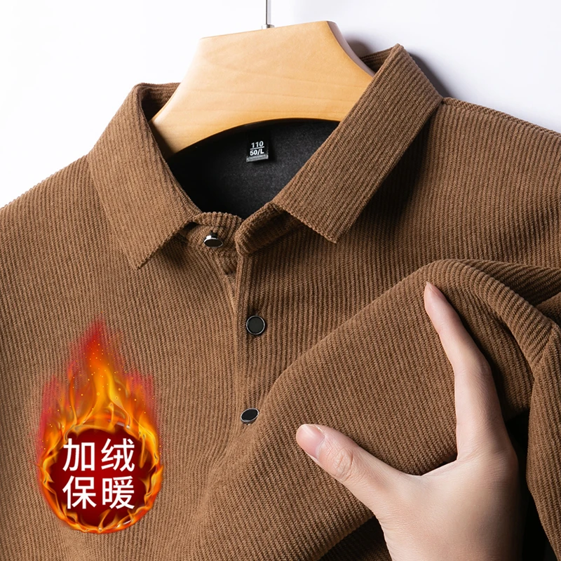 2025冬季欧棉绒翻领加绒加厚男士卫衣保暖长袖男装打底外套上衣