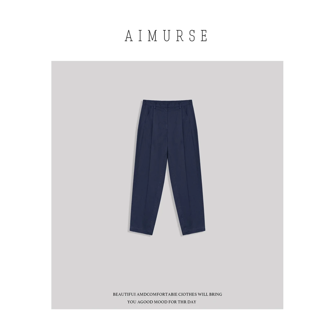 AIMURSE 【清爽】小众设计师 收褶显瘦简约休闲直筒裤 AM6638