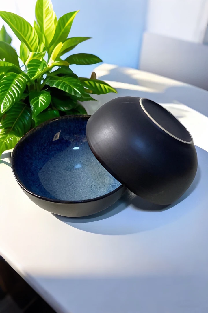 112默认微瑕 蓝色窑变异型面碗6.5英寸16.5cm