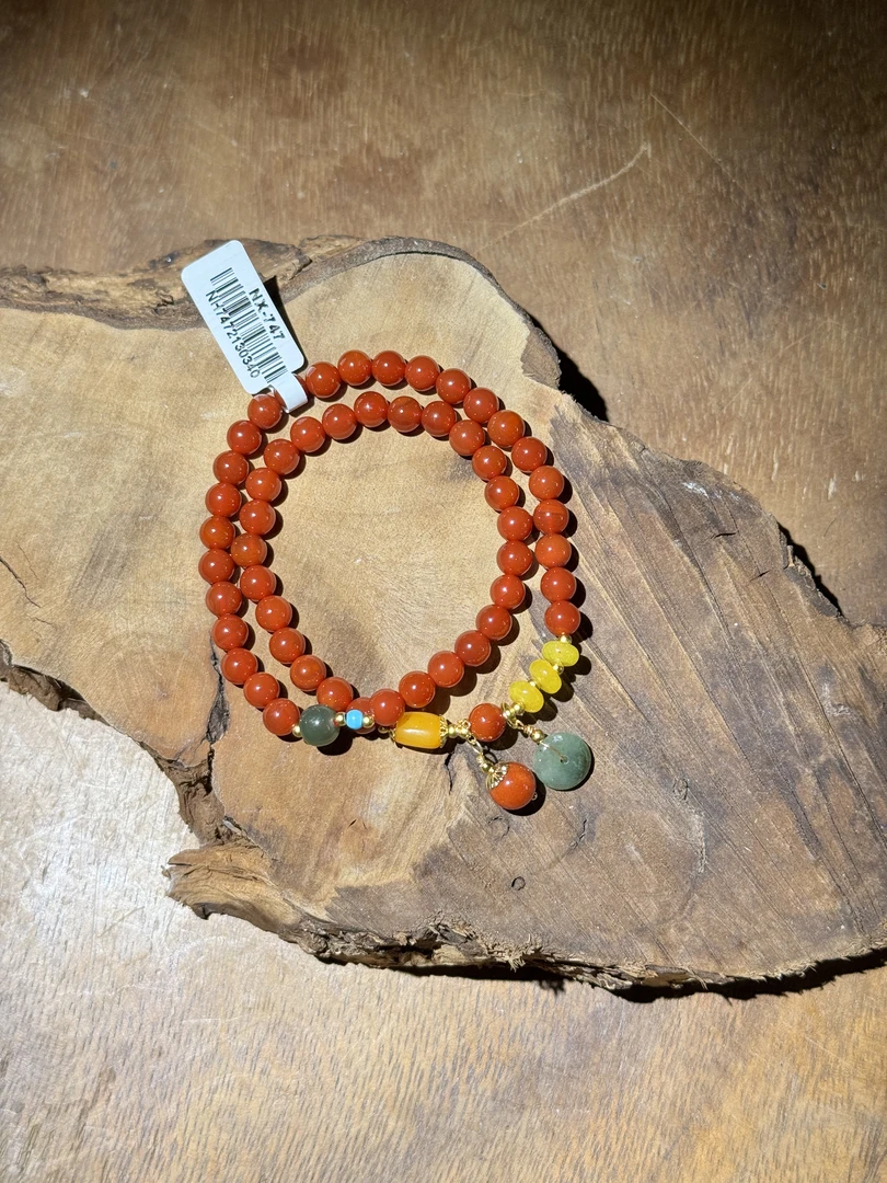 平安玉坠双圈手串+证书（无礼盒）K444