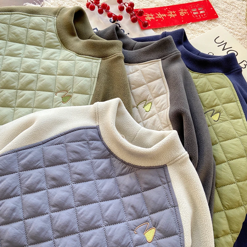 男童圆领卫衣秋冬款2025新款儿童绗棉拼接插肩袖男孩百搭洋气上衣