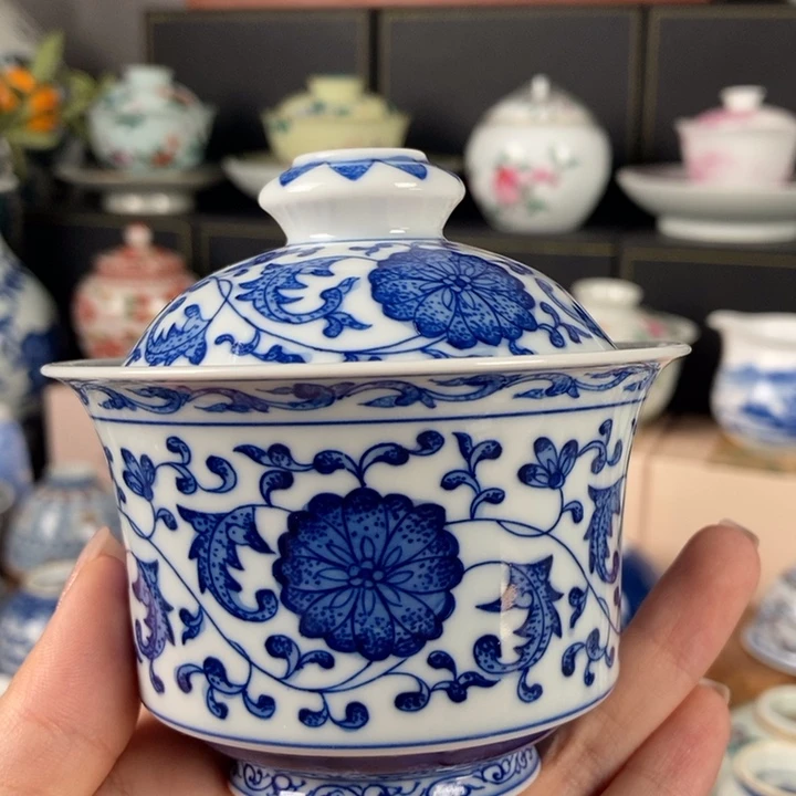 杯折葵非器缠枝莲马蹄两才盖碗