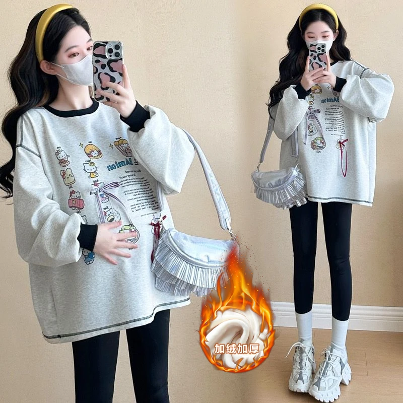 孕妇卫衣2025秋冬新款孕妇T恤卫衣加绒加厚孕妇打底大码孕妇上衣