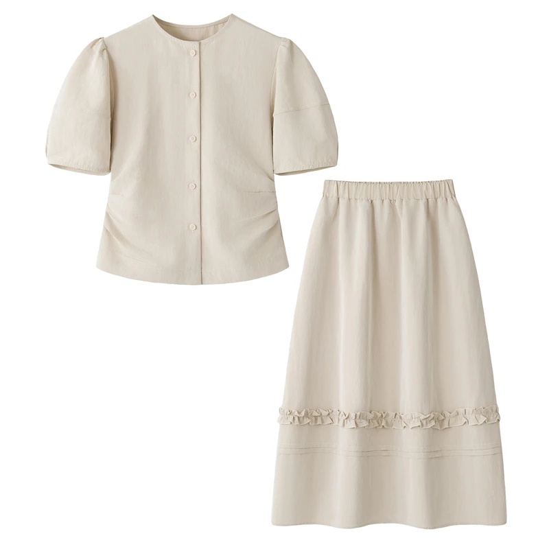 【李大胖专属】夏季法式气质短袖衬衫+高腰半身裙套装ZY-2501