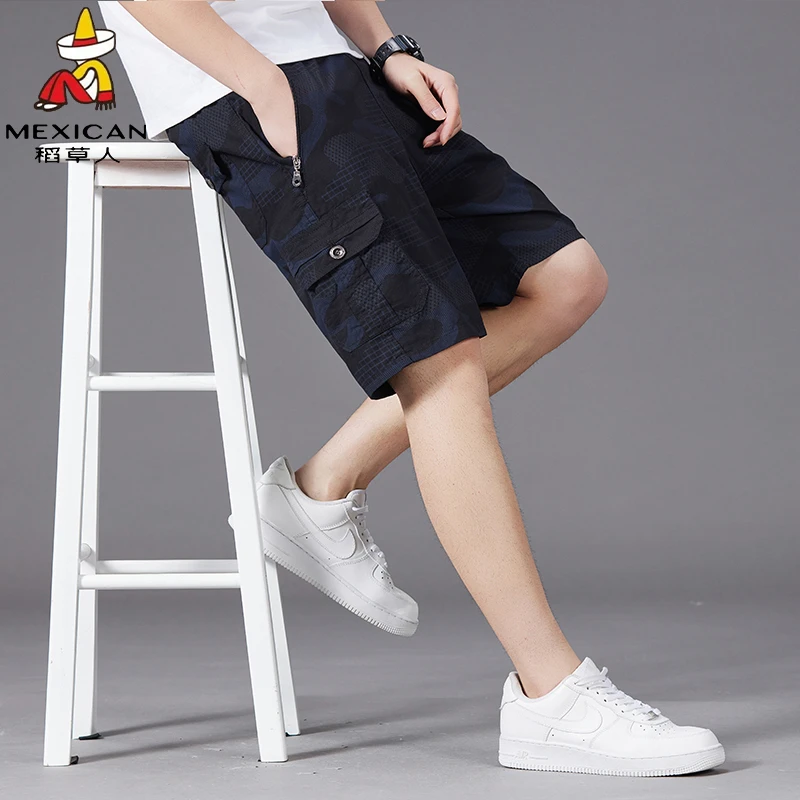 稻草人夏季迷彩短裤子潮流外穿男士五分裤纯棉中裤宽松沙滩裤大码