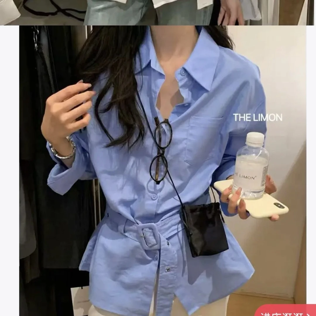 韩系休闲polo领长袖衬衫女2025夏季新款设计感气质高级感显瘦上衣