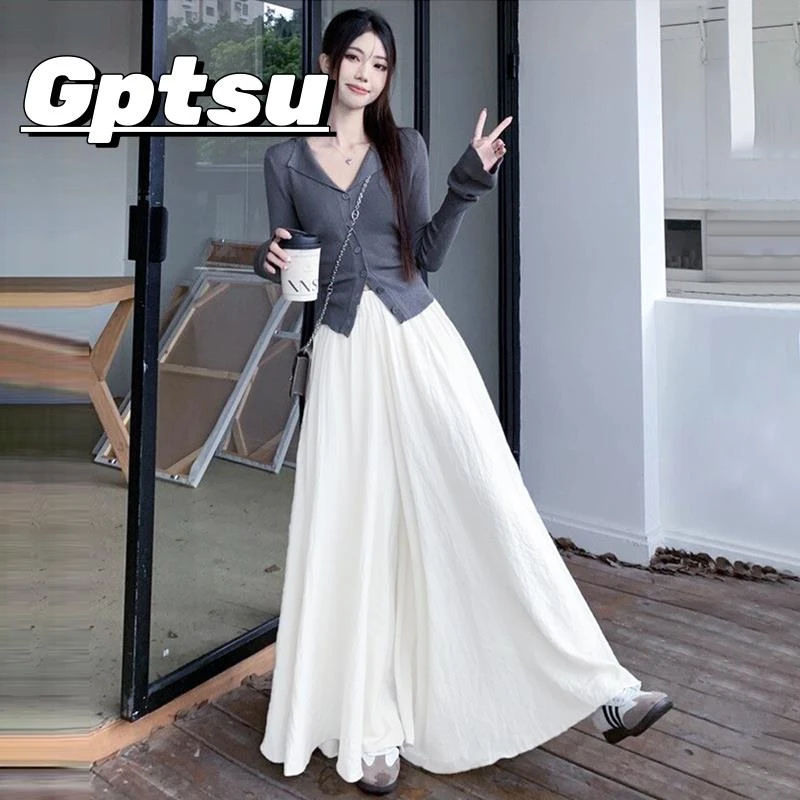 GPTSu白色裙裤女2025新款爆薄款小个子高腰垂感宽松冰丝阔腿裤子