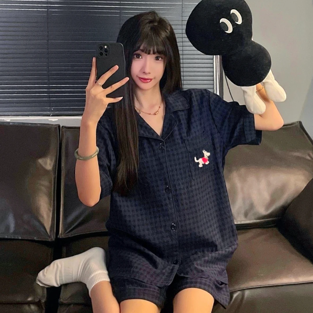 黑格腊肠狗云朵棉睡衣春夏家居服女款2025新款外穿短袖长袖裤套装