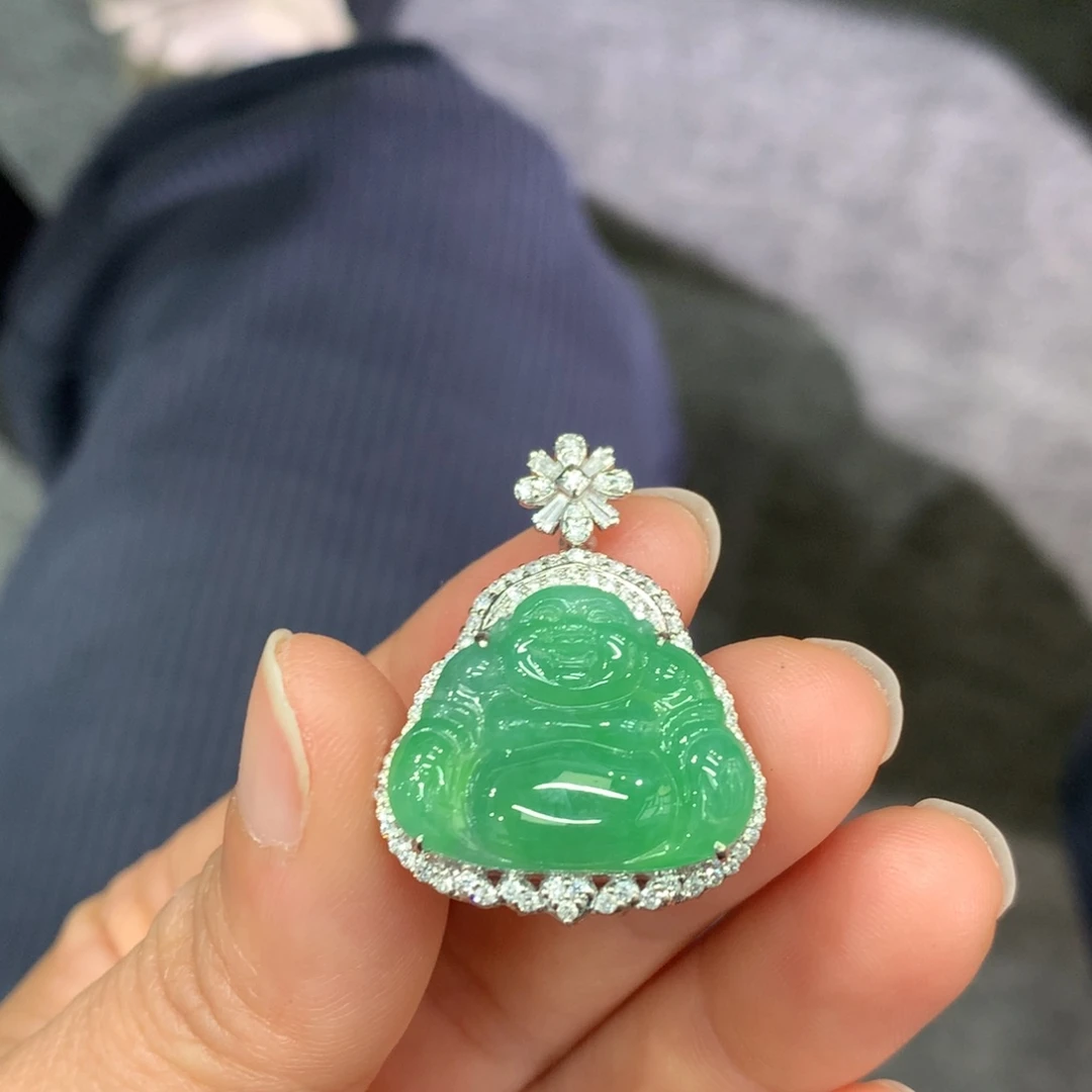 翡翠18K金镶嵌吊坠(不含链)