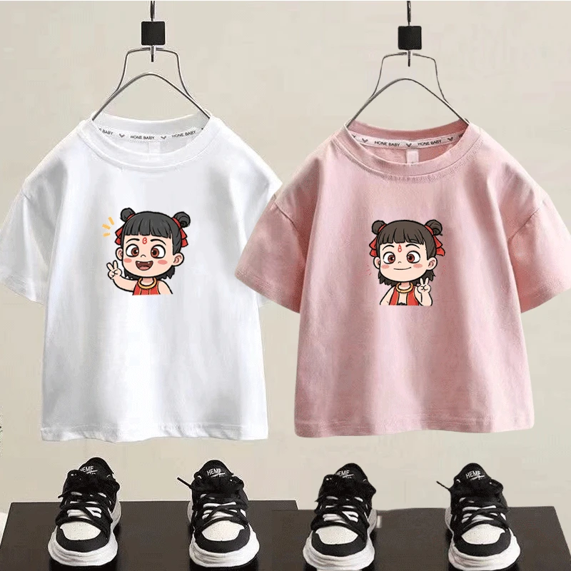 国潮童装纯棉T恤夏季新款儿童可爱哪吒卡通男女宝宝洋气上衣半袖t