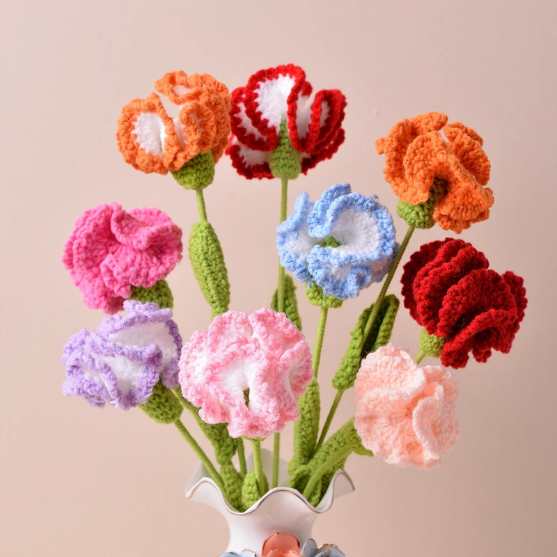 批发成品康乃馨手工花朵毛线花束钩针绒编织花送妈妈母亲节日礼物