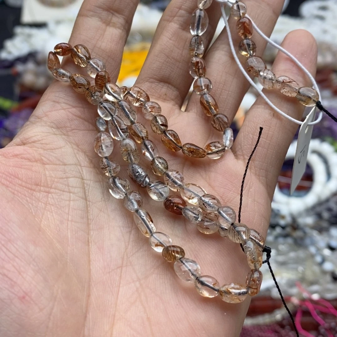 未镶嵌玛瑙/玉髓珠宝半成品一条天然透体黑金超七水晶随行