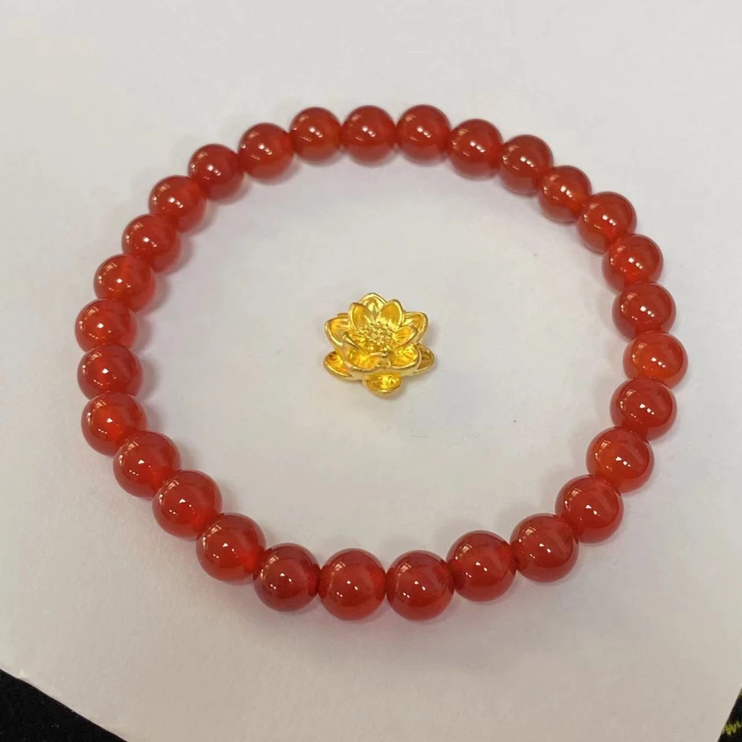 足金999古法大莲花玛 瑙手串@@A206