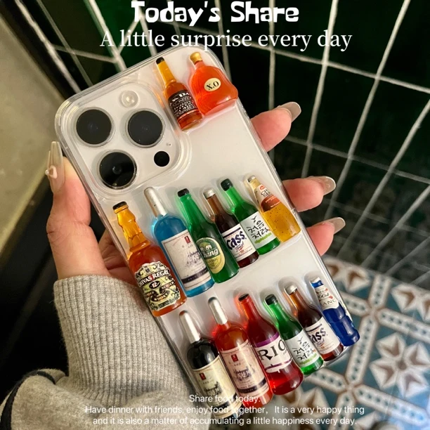 创意立体酒瓶适用苹果16手机壳华为 荣耀 小米软壳oppo vivo少女