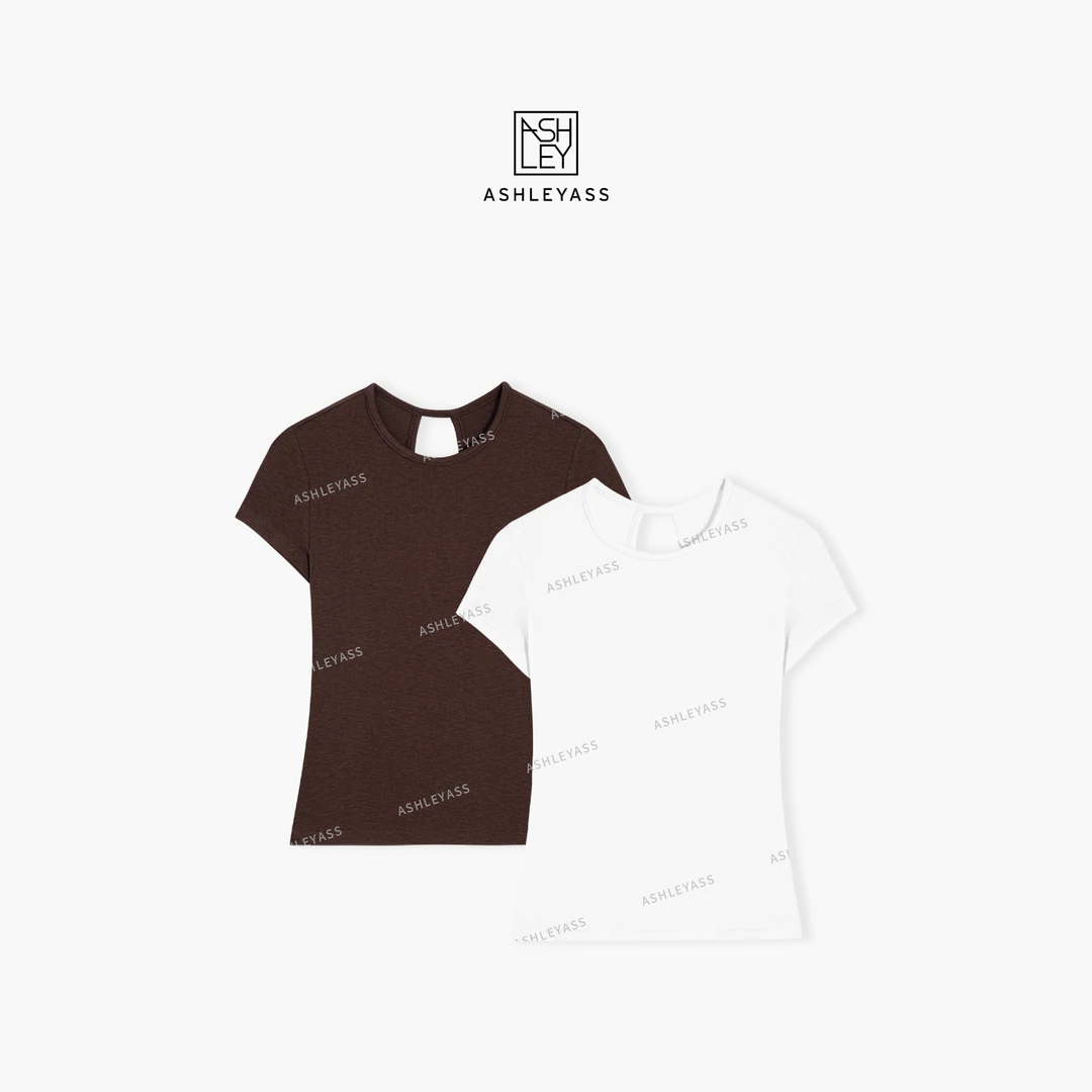 ashleyass“无花果T”圆领后背镂空修身显瘦短袖上衣LSS250487Y