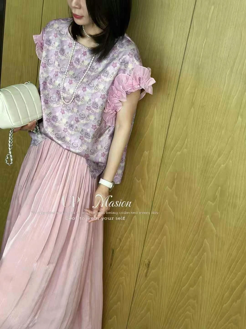 【BAI】夏新款时尚百搭宽松拼接飞飞袖T恤上衣3035