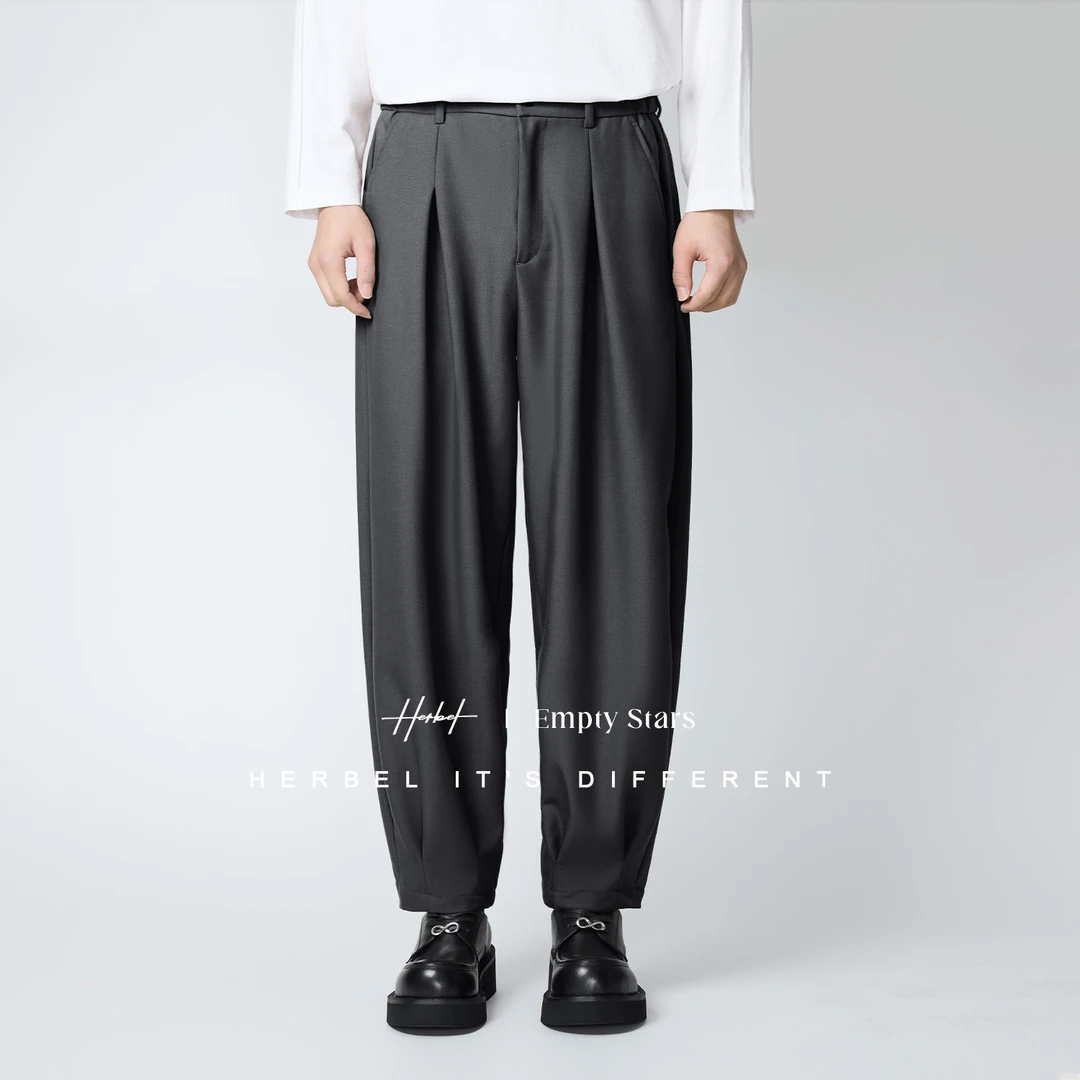 HERBEL/黑白男装休闲阔腿束脚裤宽松百搭休闲裤