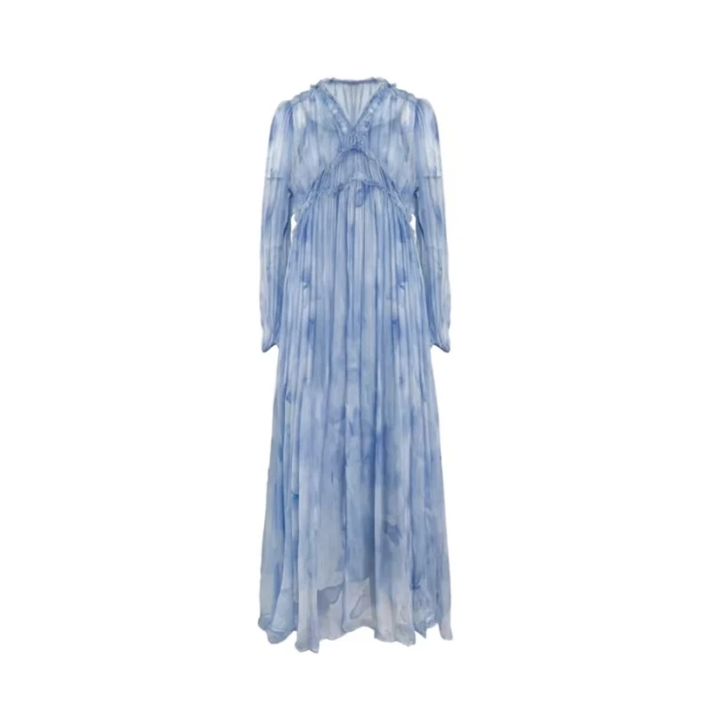 【蓝色-禾枫原创】重磅100桑蚕丝连衣裙HF24D361-12