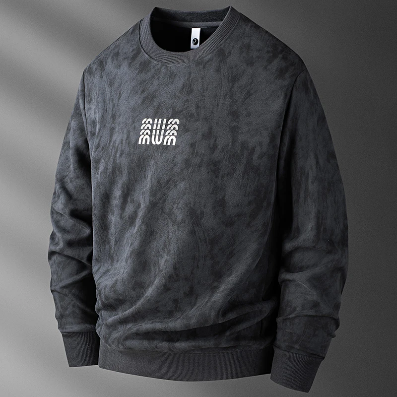 2025秋季新款男士潮流印花圆领卫衣宽松潮流时尚男套头打底衫长袖