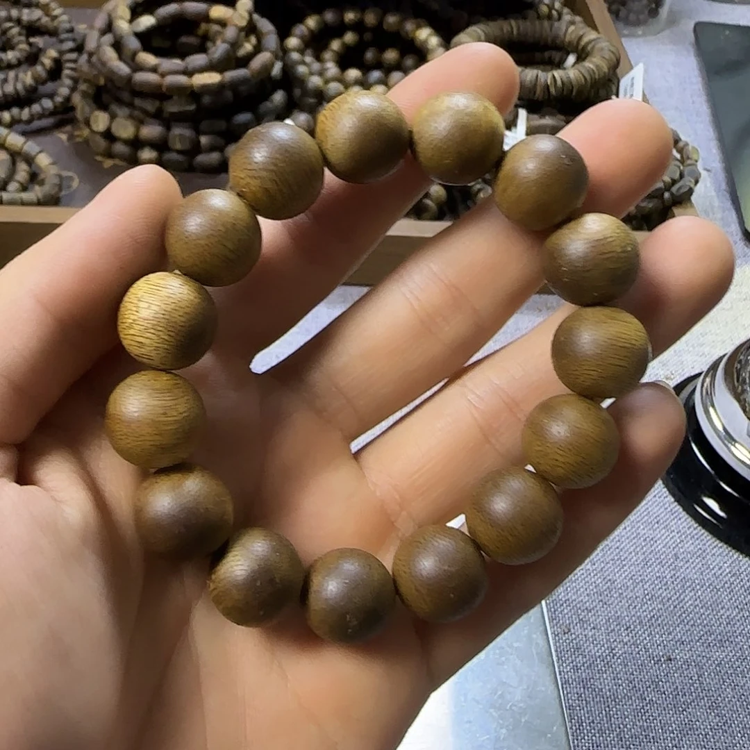 手串沉香14圆珠白棋单圈