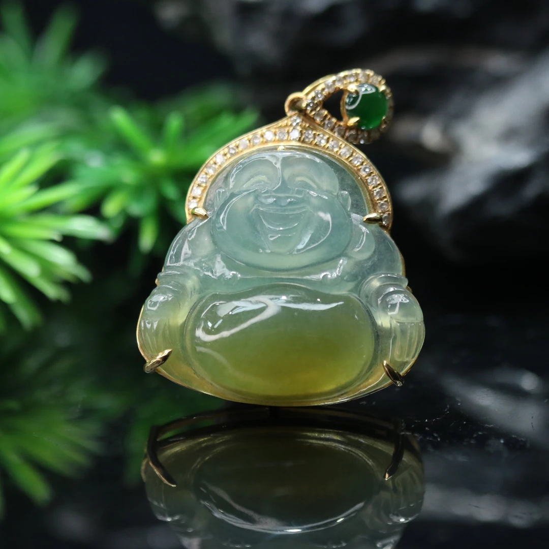 FC37天然缅甸翡翠A货18k冰佛公/100007/保利厦门拍卖