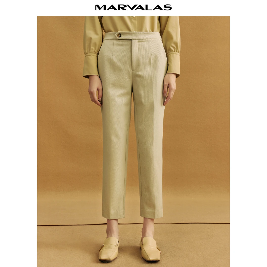 【曼德诗】直筒烟管裤女春秋季火山岩发热功能性面料显瘦锥形裤