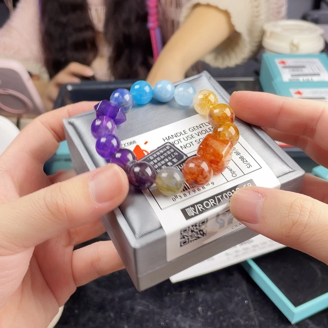 水晶银S925镀金镶嵌手串