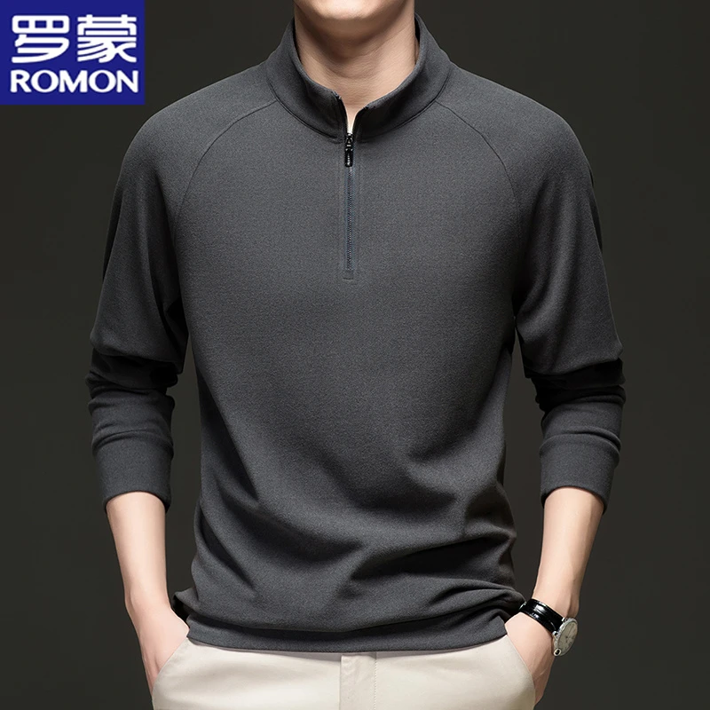 罗蒙秋冬季男士立领双面绒打底衫潮流时尚半拉链德绒保暖长袖T恤
