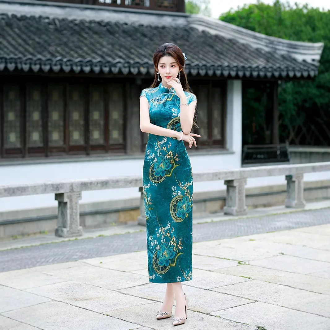 8831-2025夏季新款旗袍年轻中国风改良版复古中长款性感连衣裙