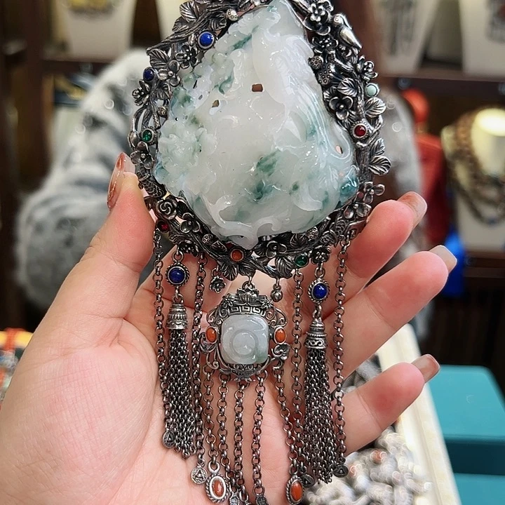 翡翠颈饰银S925镶嵌古风