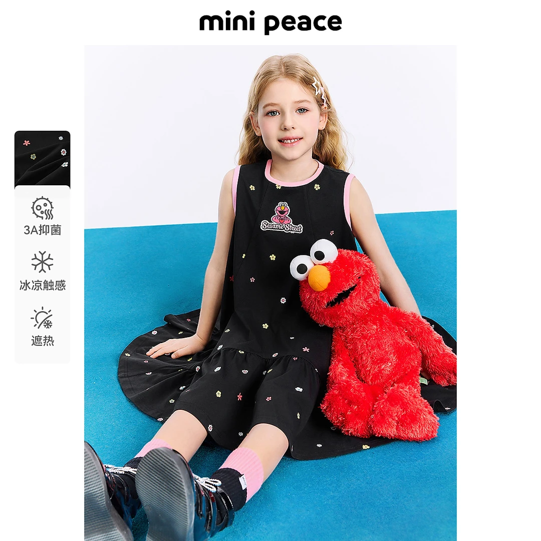 【MINIPEACE×芝麻街联名】太平鸟童装女童裙子刺绣连衣裙夏新