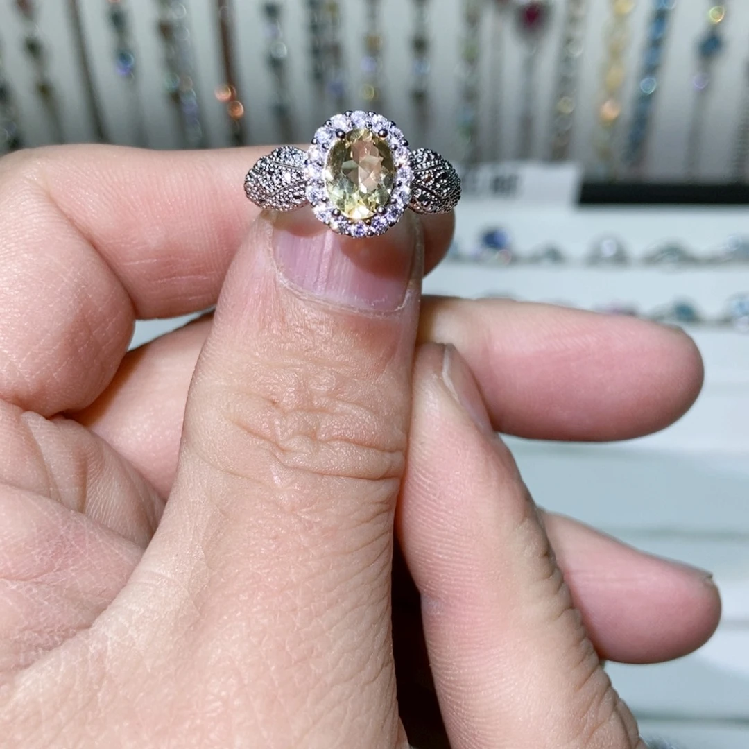 绿水晶戒指银S925镶嵌