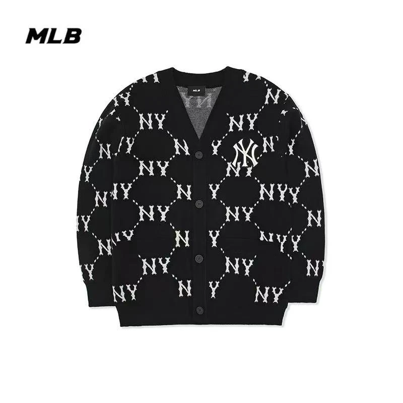 MLB韩国正品新款男女情侣外套复古老花满标图案舒适针织衫毛衣