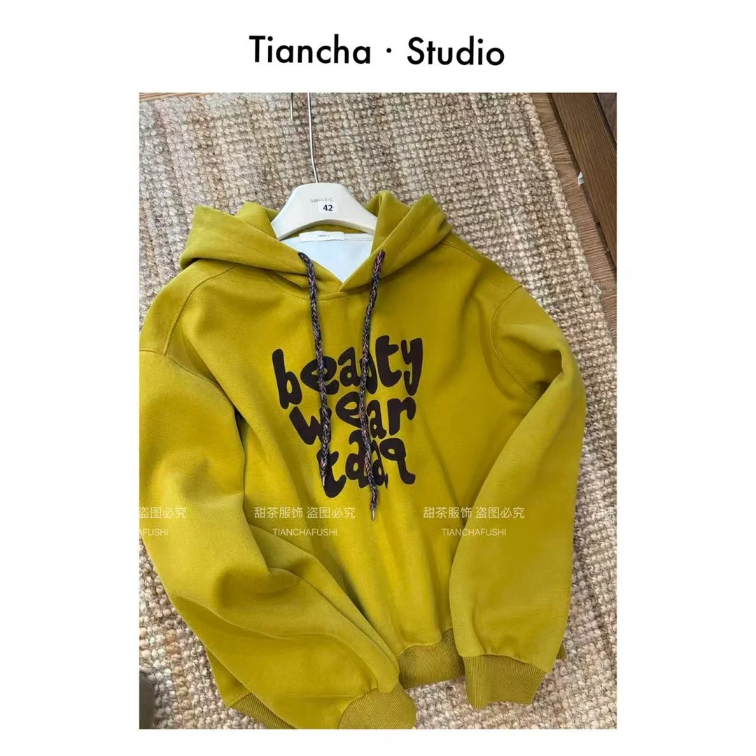 sweetc【连帽字母】G0115#2025秋冬季时尚百搭连帽长袖卫衣宽松显瘦