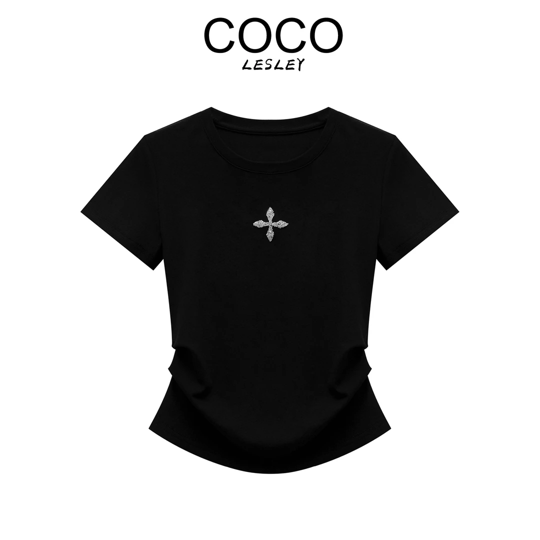 【COCO LESLEY】亮钻T恤爆款短袖2025新款女款百搭修身时髦-GT62