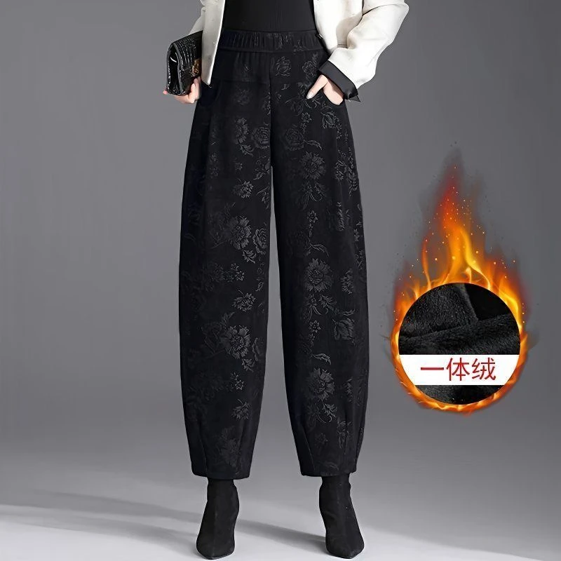加绒裤子女款爆款2025新款秋冬宽松休闲萝卜裤加厚高腰灯笼哈伦裤