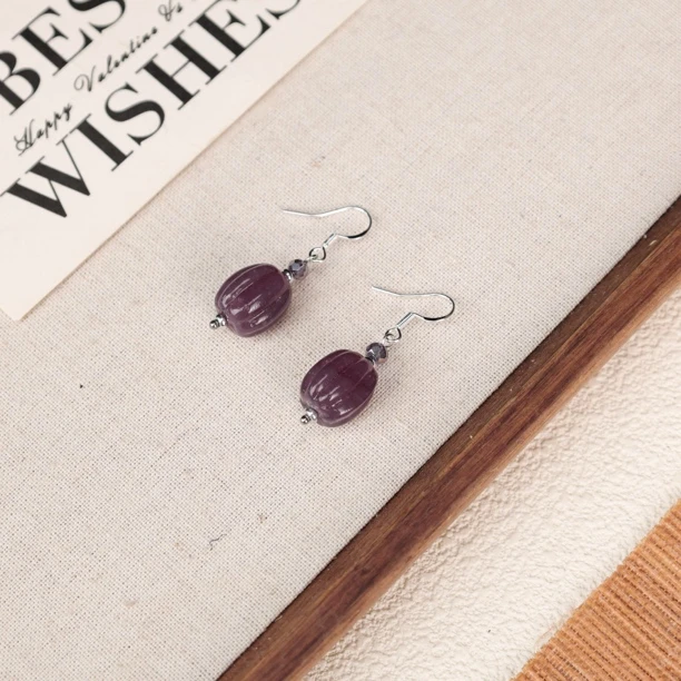 合金耳饰 LZ3527-2紫色南瓜珠琉璃耳环